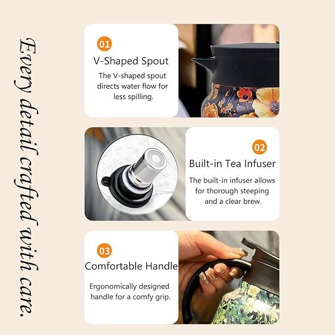 Portable Thermal Teapot (800ml) - Stainless Steel Insulated Kettle