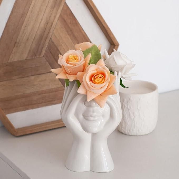 The Conversation Starter Ceramic Face Vase | Elegant Aesthetic Glossy Decor